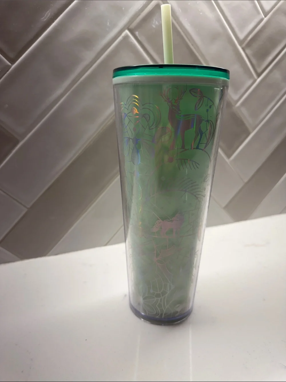Starbucks 2022 Holiday/Winter Woodland Mint Color-Changing Tumbler, 24 oz Venti